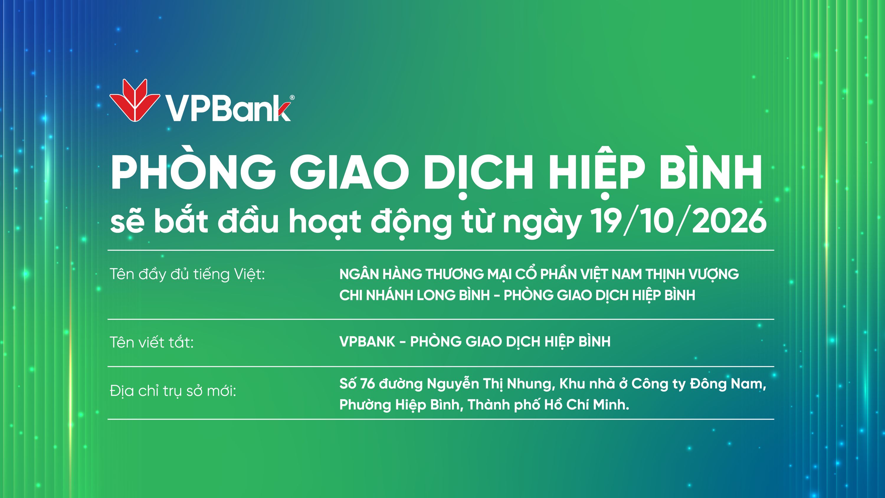 Bố cáo khai trương VPBank PGD Hiệp Bình