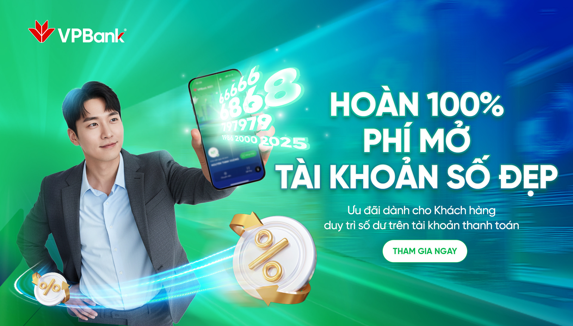 Chương trình ưu đãi hoàn 100% phí mở tài khoản số đẹp trị giá tới 1,1 tỷ đồng