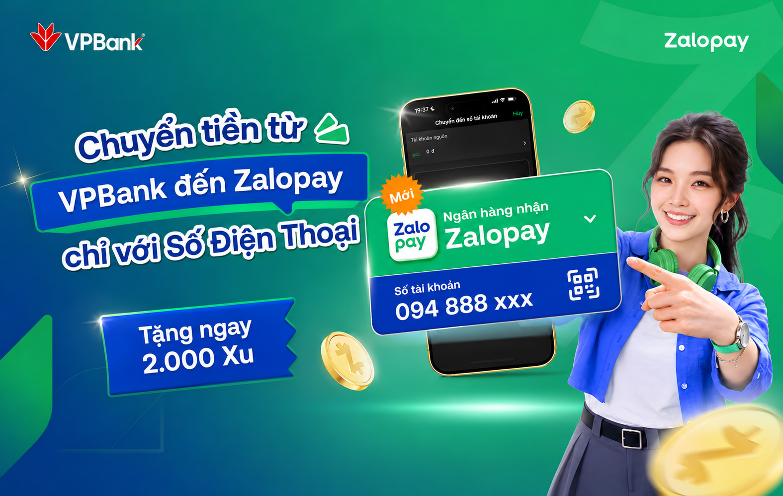 Tặng 2.000 Xu cho lần đầu nhận tiền từ VPBank NEO qua ví Zalopay