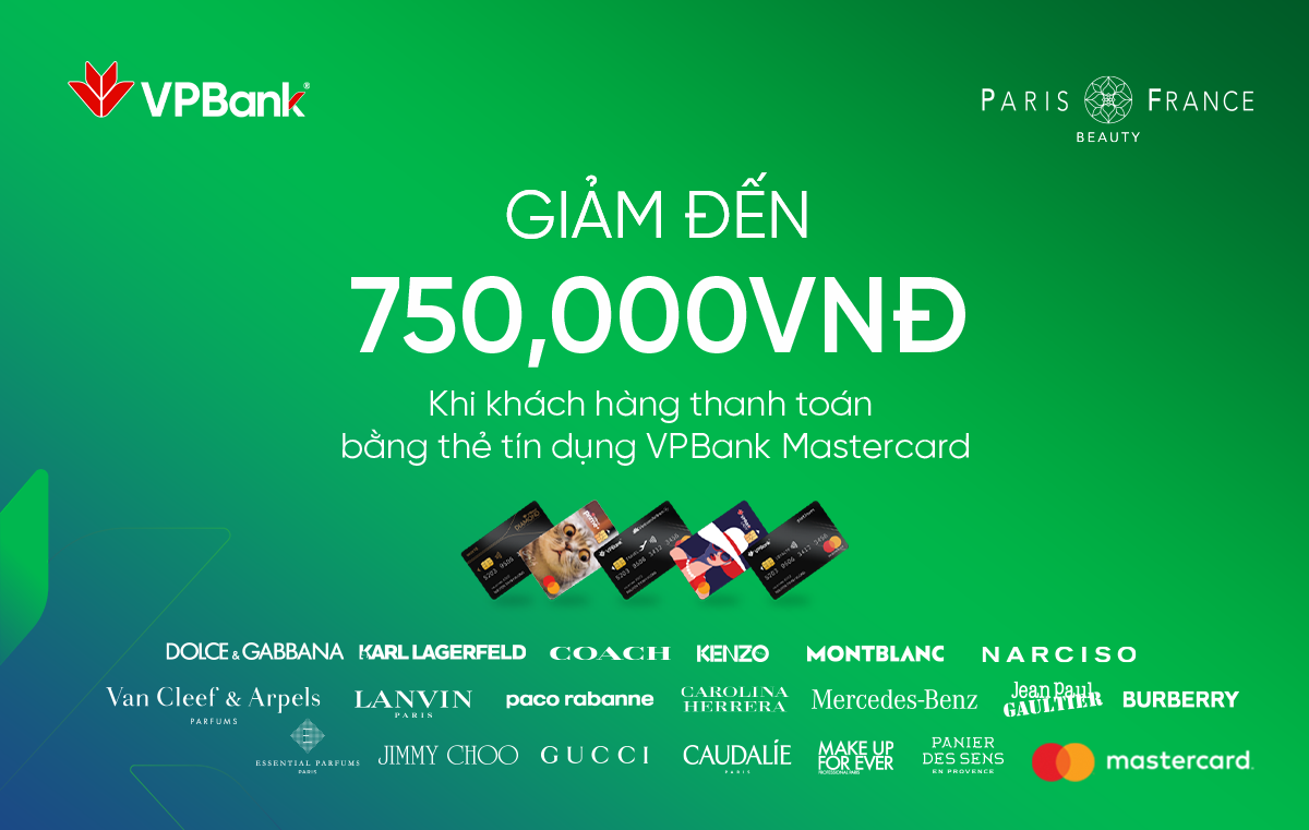 Ưu đãi cho chủ thẻ tín dụng VPBank Mastercard tại Paris France Beauty