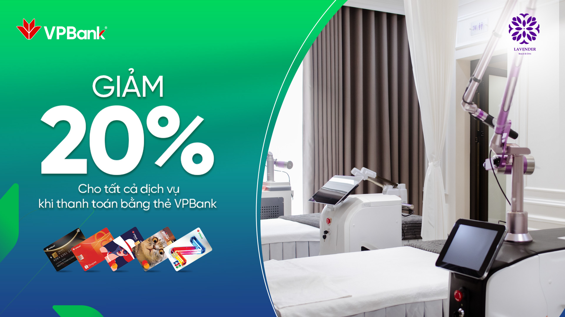 LAVENDER BEAUTY & CLINIC: Giảm 10% trên tổng hóa đơn trước thuế khi thanh toán bằng thẻ VPBank