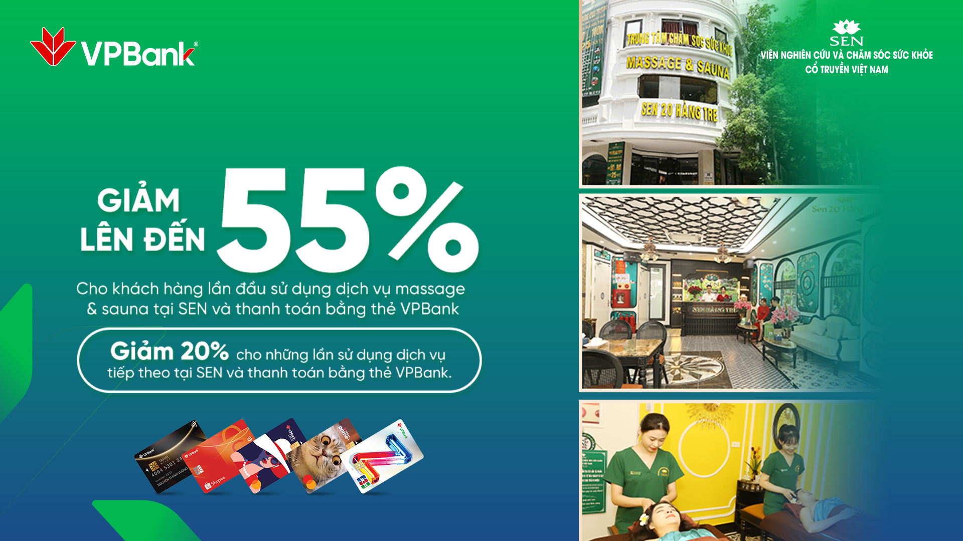 SEN MASSAGE & SAUNA: Giảm lên đến 50% khi thanh toán bằng thẻ VPBank