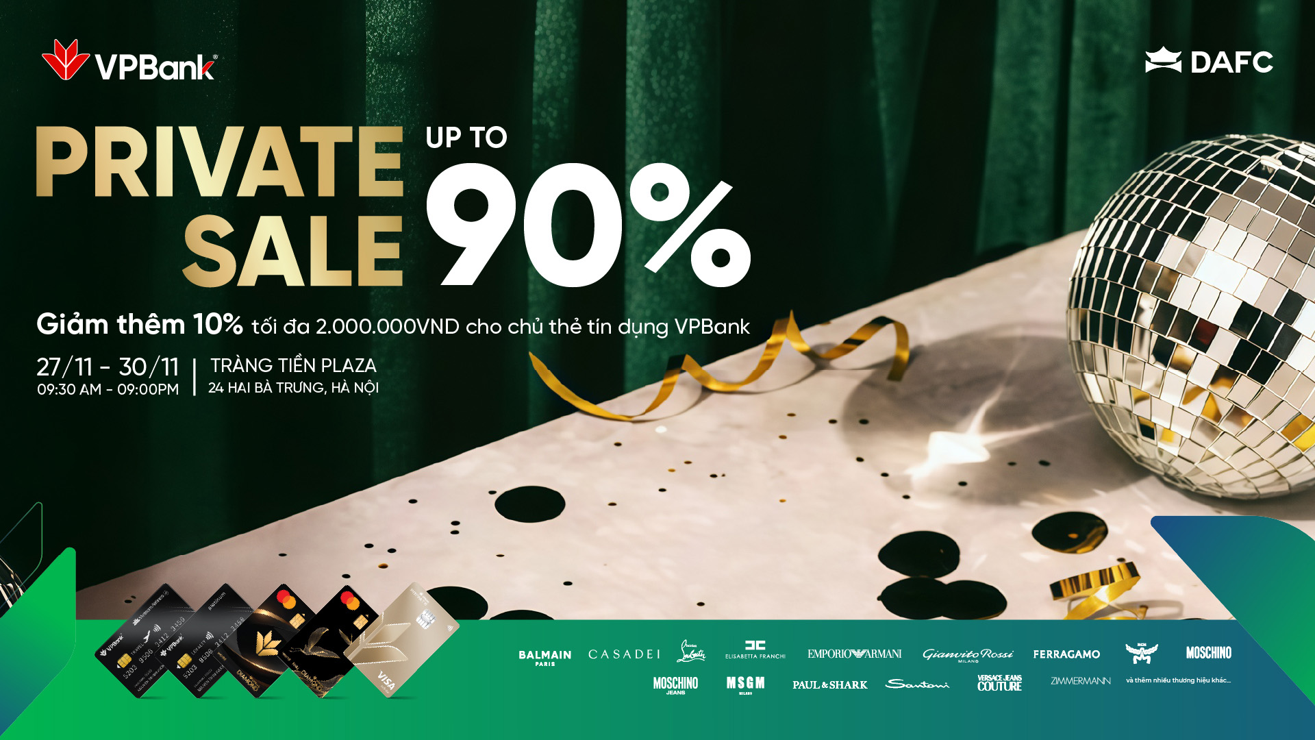 DAFC Private Sale: Giảm giá đến 90% & giảm thêm 10% dành riêng cho chủ thẻ tín dụng VPBank tại các thương hiệu cao cấp đến từ DAFC