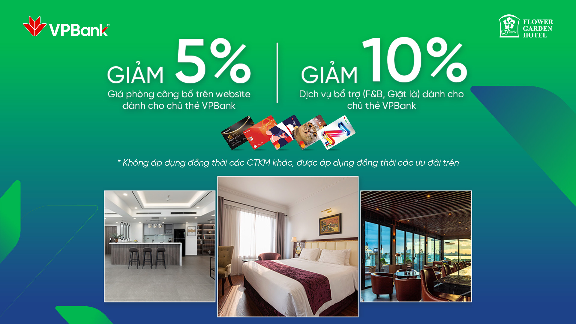 Ưu đãi đến 10% khi chi tiêu thẻ VPBank tại Flower Garden Hotel