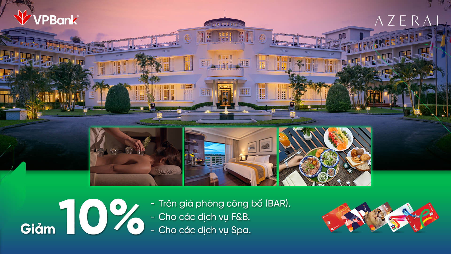 Azerai Laresidence Hue: Giảm 10% tổng hóa đơn khi thanh toán bằng thẻ VPBank