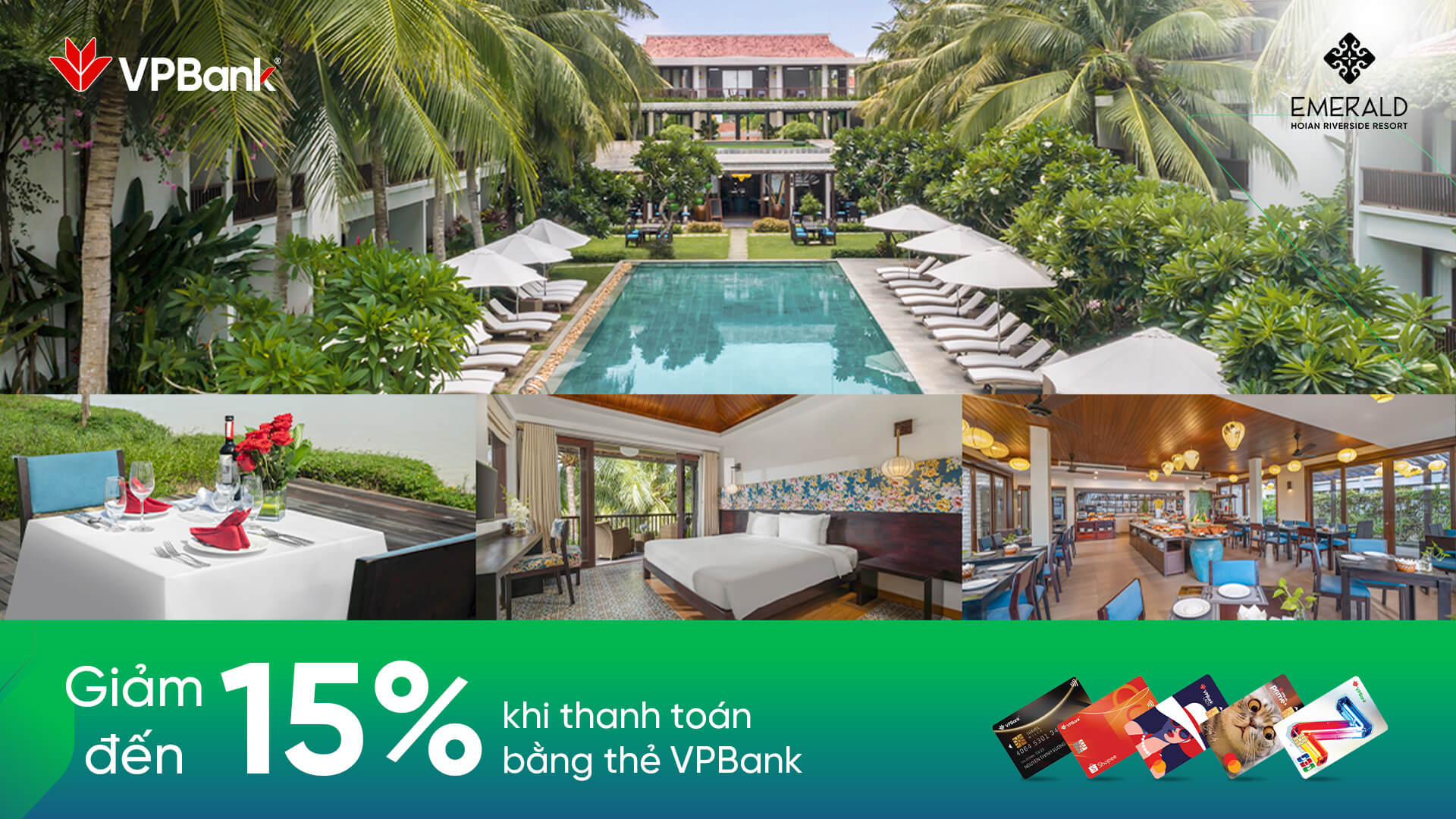 Emerald Hoi An Riverside Resort: Giảm đến 15% khi thanh toán bằng thẻ VPBank