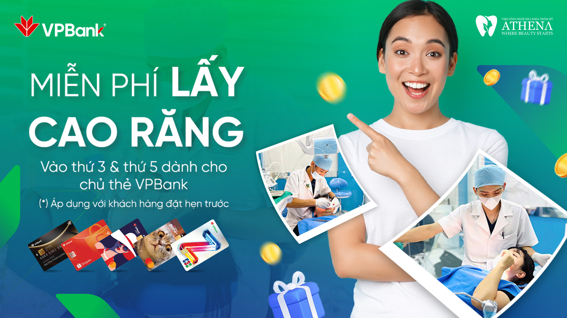 Miễn phí lấy cao răng vào thứ 3 & thứ 5 tại Nha khoa Athena dành cho chủ thẻ VPBank