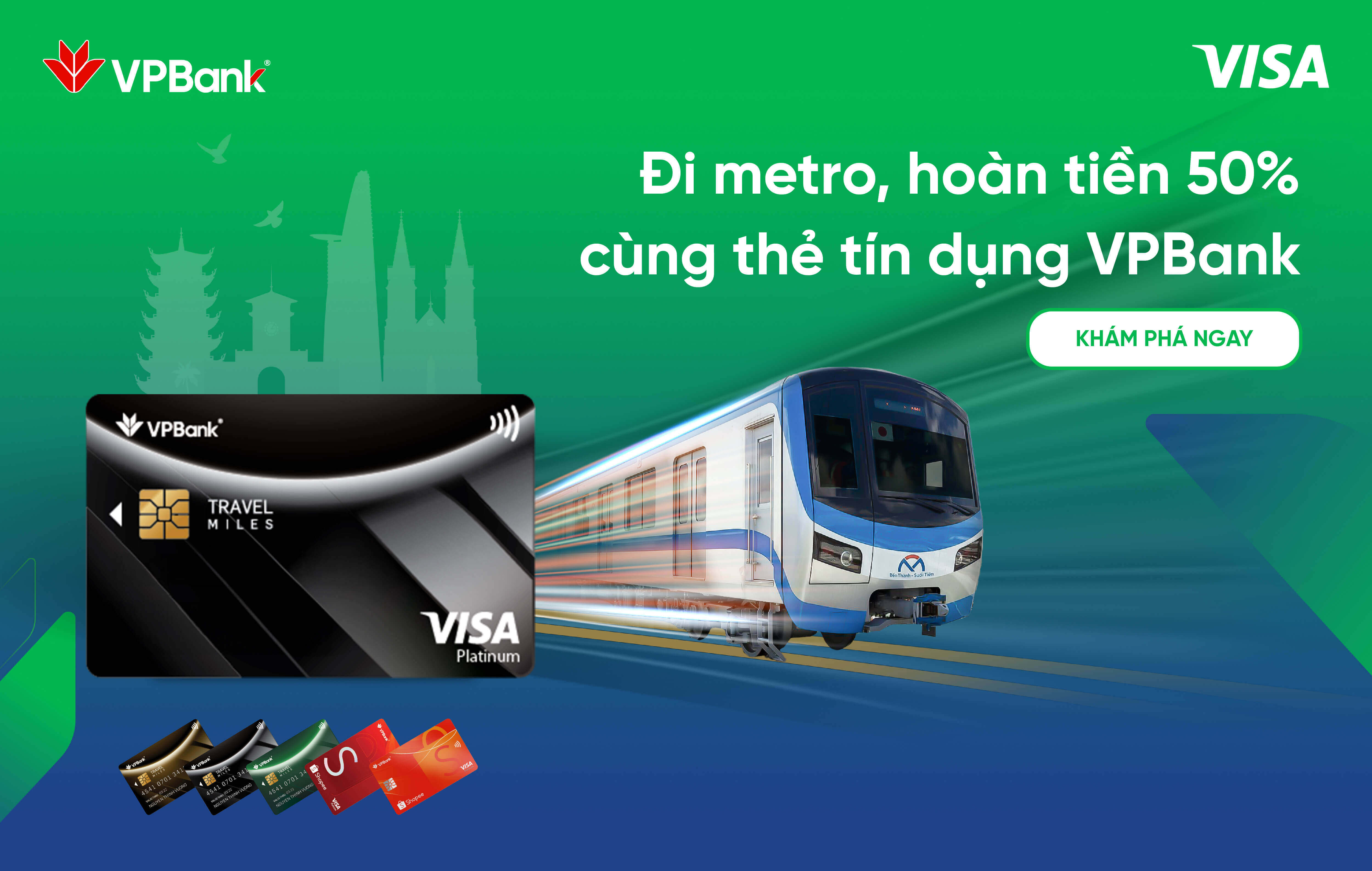 Đi Metro cùng thẻ tín dụng Visa VPBank – Hoàn Tiền 50%, Lợi Ích Trọn Đường
