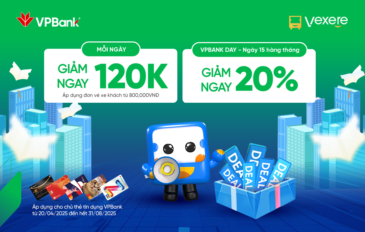 Ưu đãi giảm 20% chi tiêu thẻ tín dụng VPBank tại Vexere