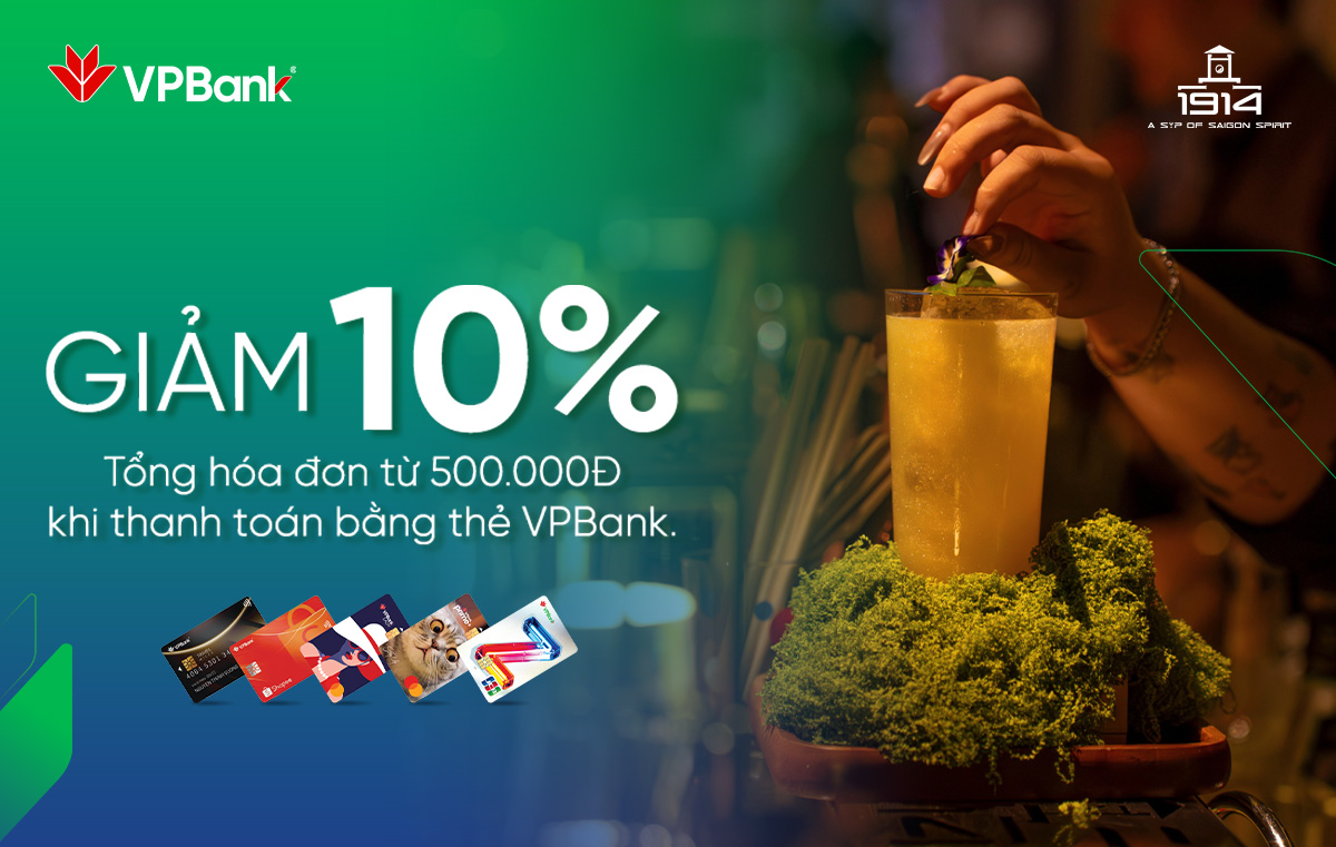 Giảm 10% cho tổng hóa đơn từ 500.000VND trở lên khi thanh toán bằng thẻ VPBank
