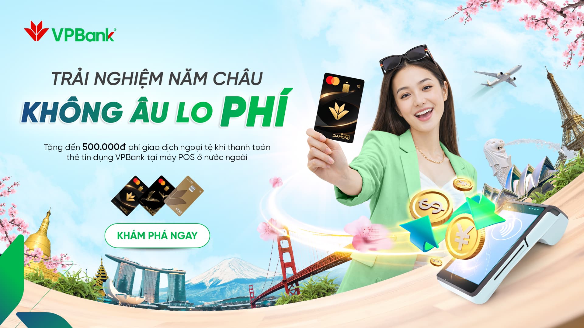 Tặng tiền bằng phí chuyển đổi ngoại tệ dành cho chủ thẻ tín dụng VPBank