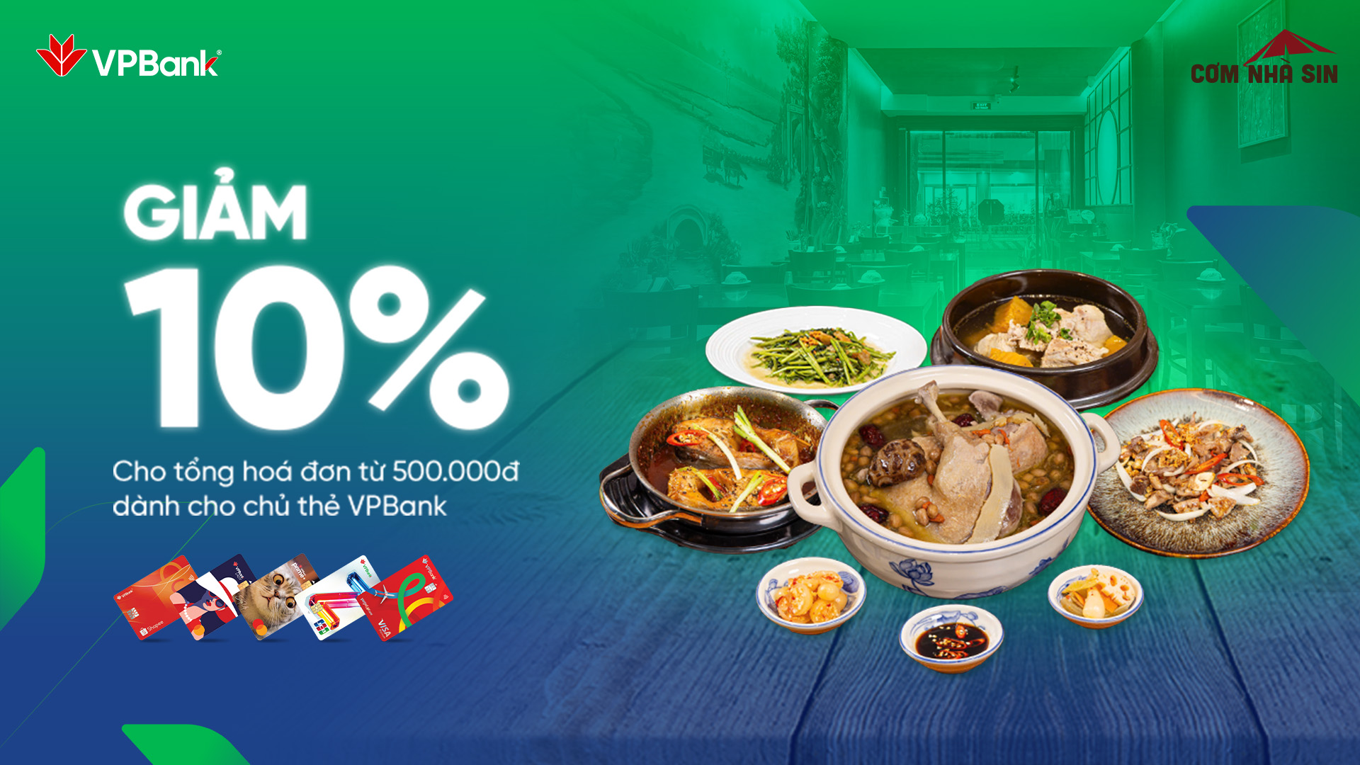 Thưởng thức cơm nhà với ưu đãi đến 500k tại Cơm Nhà Sin khi thanh toán bằng thẻ VPBank