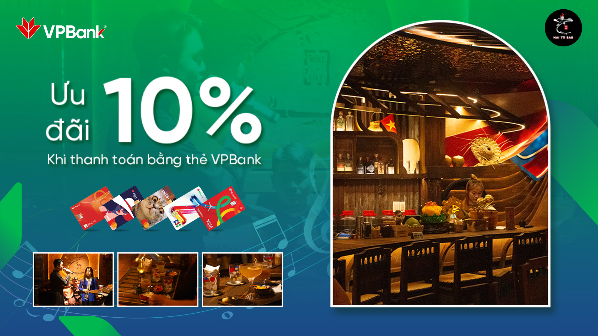 HAI TÔ BAR: Ưu đãi 10% trên tổng hóa đơn khi thanh toán bằng thẻ VPBank