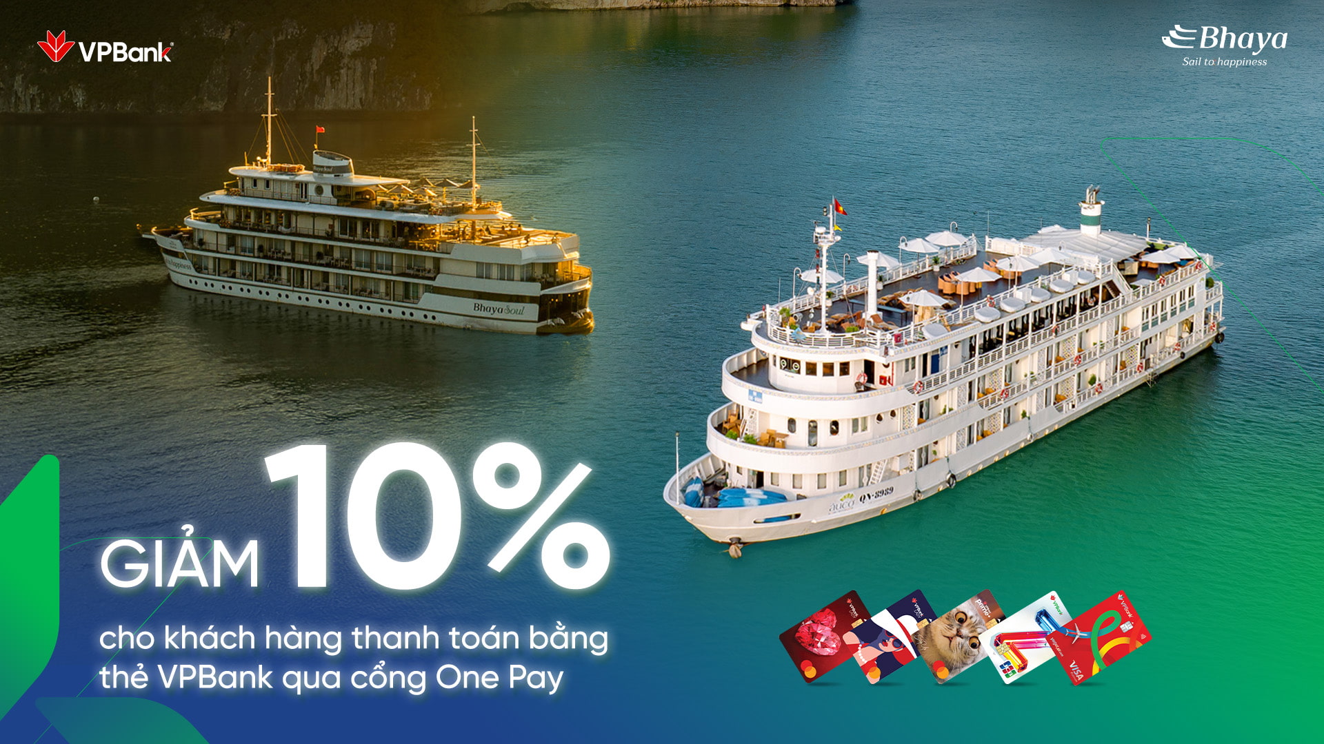 Bhaya Cruises: Giảm 10% cho khách hàng thanh toán bằng thẻ VPBank qua cổng One Pay