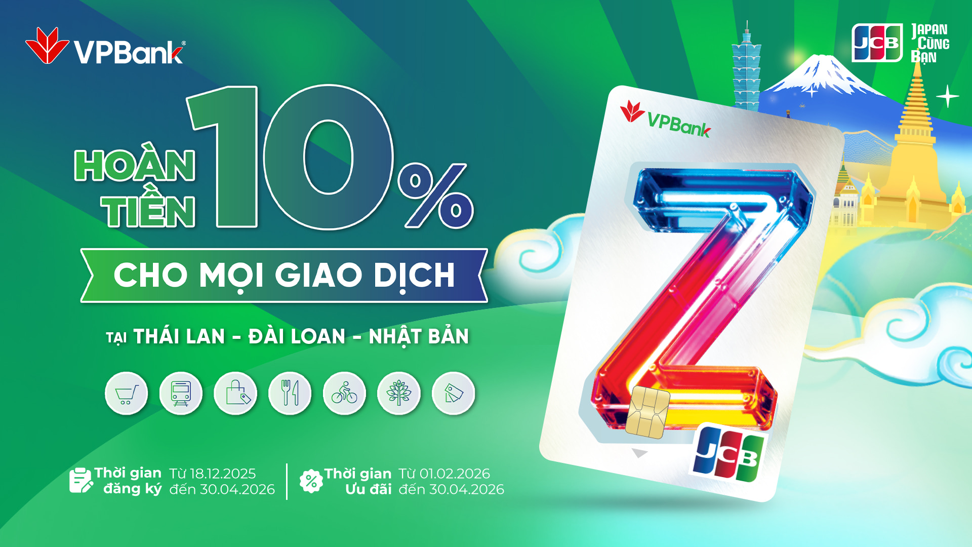 Quẹt thẻ tín dụng VPBank Z JCB – Vi vu châu Á, hoàn tiền thả ga