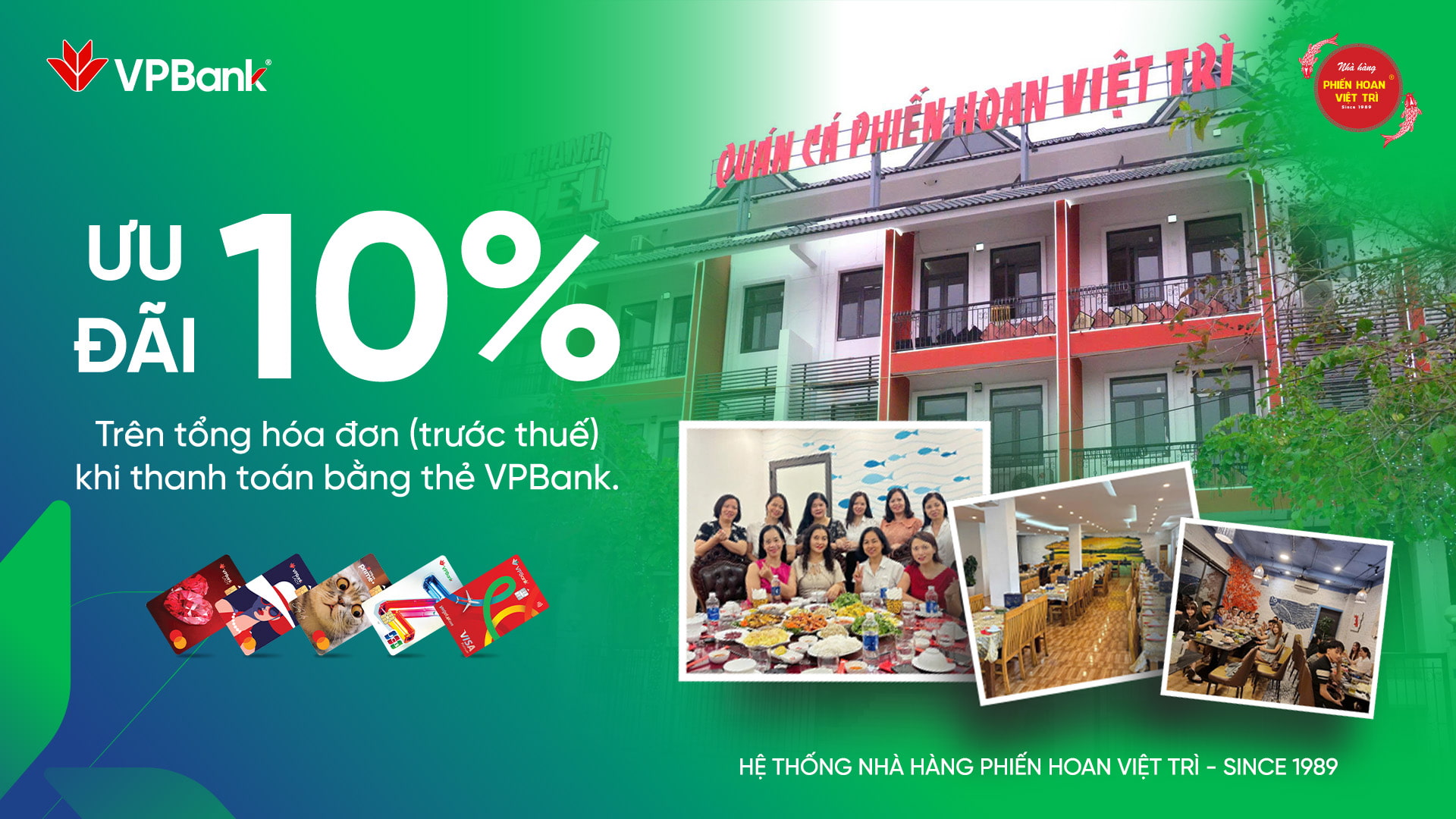Ưu đãi đến 10% tại Quán Cá Phiến Hoan Việt Trì khi thanh toán bằng thẻ VPBank