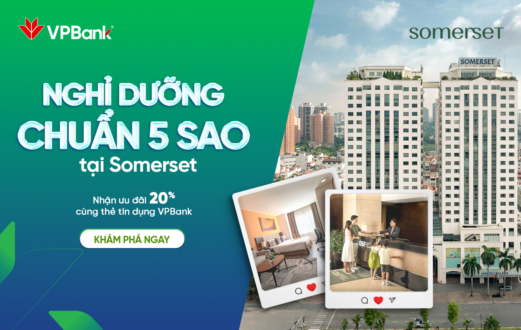 SOMERSET: Giảm 20% dịch vụ lưu trú trên giá Best Flexible Rate cho chủ thẻ VPBank