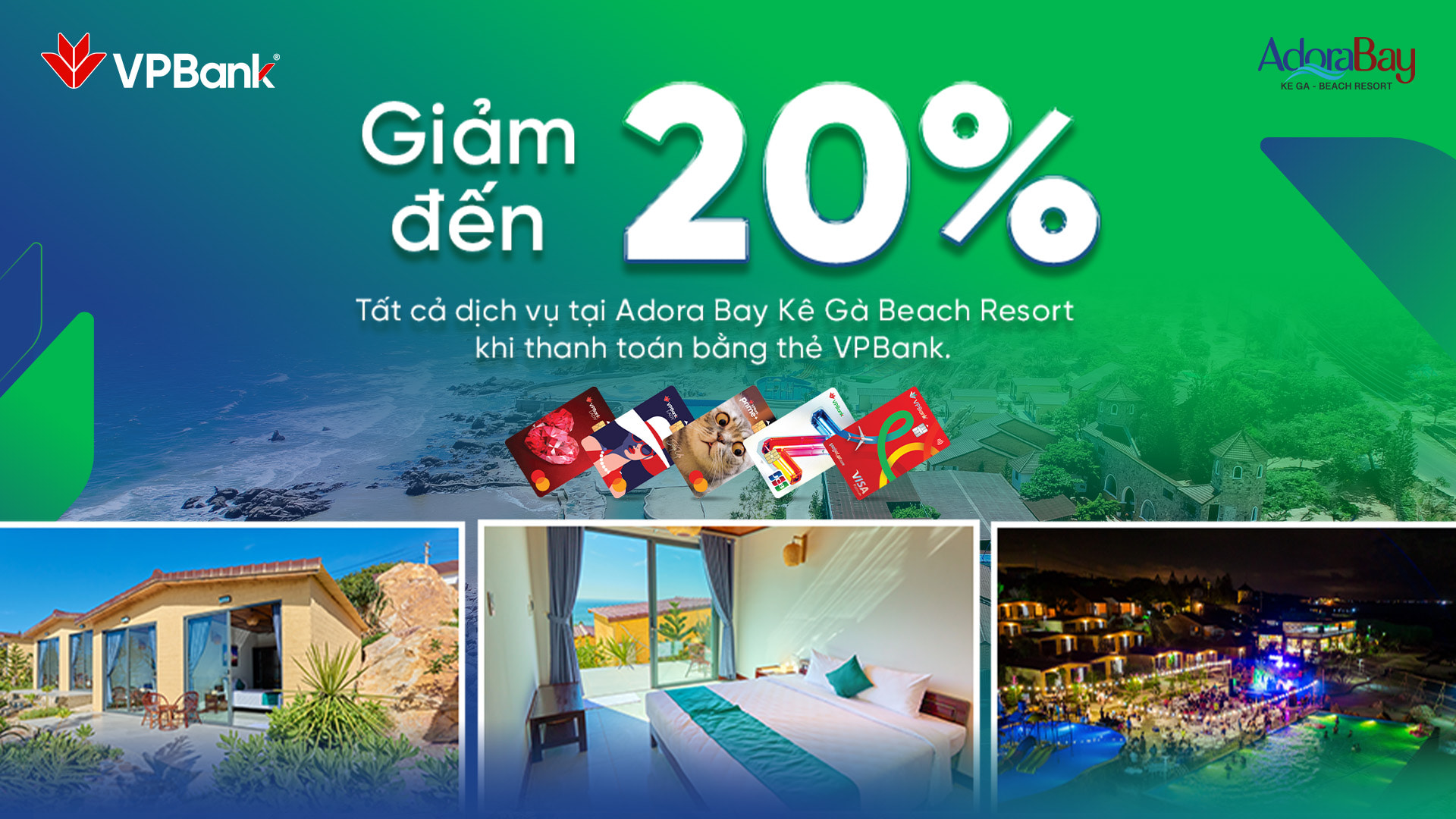 Đặc quyền nghỉ dưỡng đến 20% tại Adora Bay Kê Gà Beach Resort khi thanh toán bằng thẻ VPBank