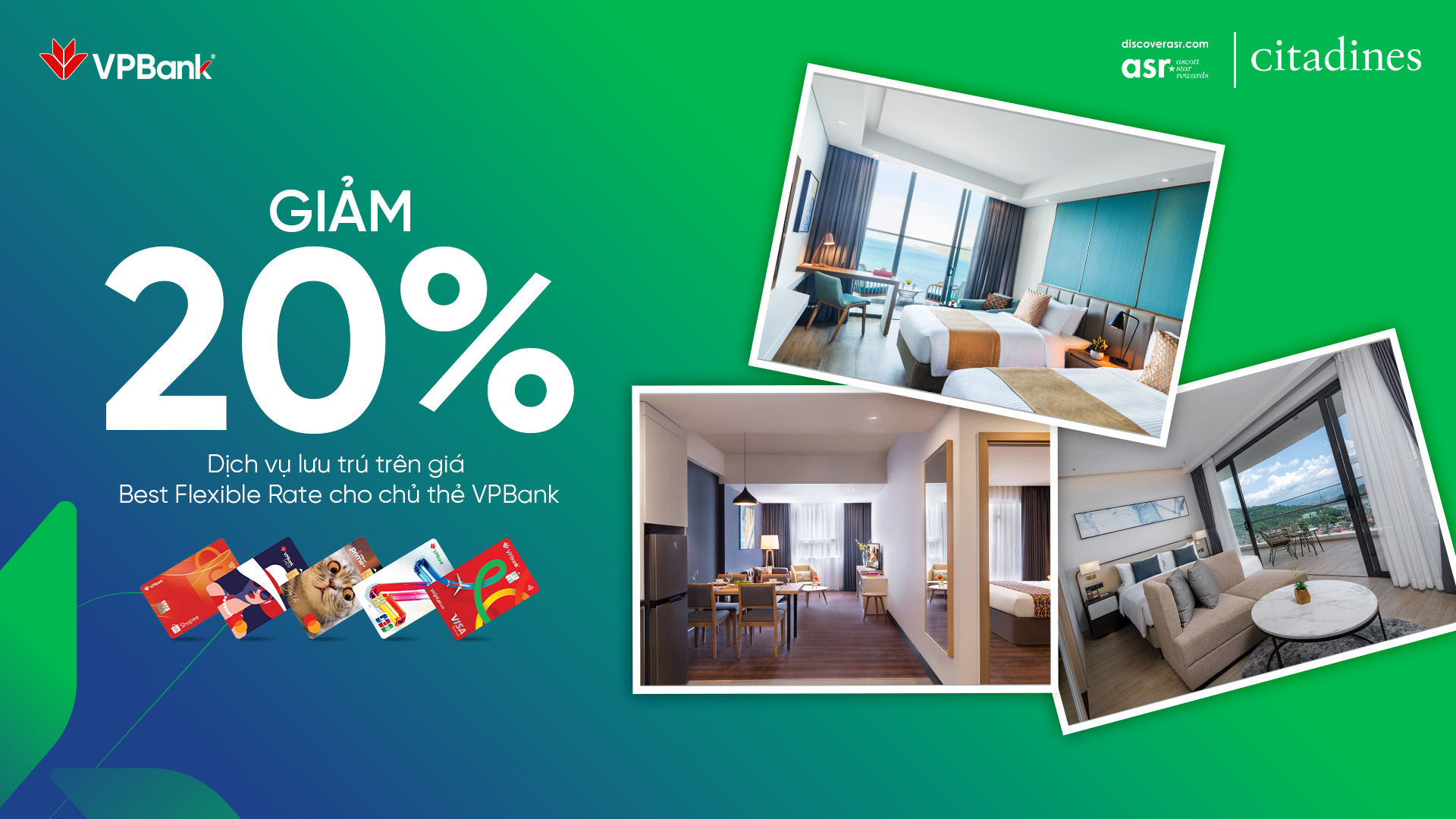CITADINES: Giảm 20% dịch vụ lưu trú trên giá Best Flexible Rate cho chủ thẻ VPBank