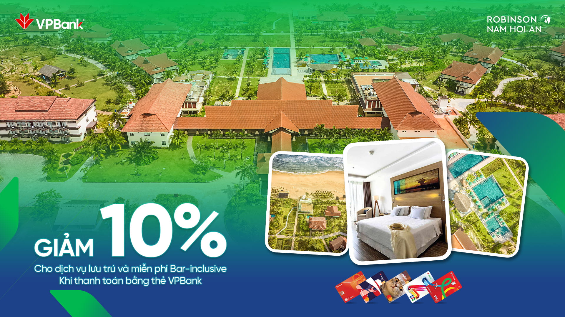 Khách sạn ROBINSON NAM HỘI AN: Giảm 10% cho dịch vụ lưu trú và miễn phí Bar-inclusive khi thanh toán bằng thẻ VPBank