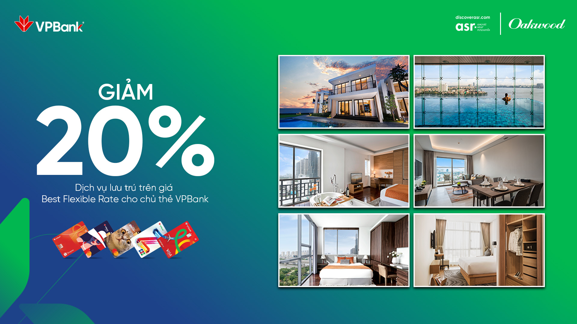 OAKWOOD: Giảm 20% dịch vụ lưu trú trên giá Best Flexible Rate cho chủ thẻ VPBank
