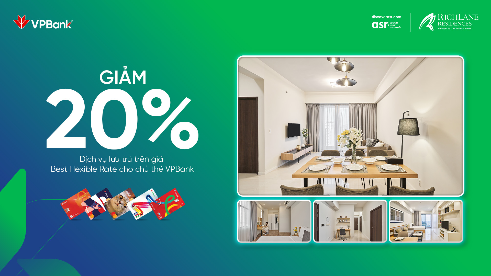 RICHLANE RESIDENCES: Giảm 20% dịch vụ lưu trú trên giá Best Flexible Rate cho chủ thẻ VPBank