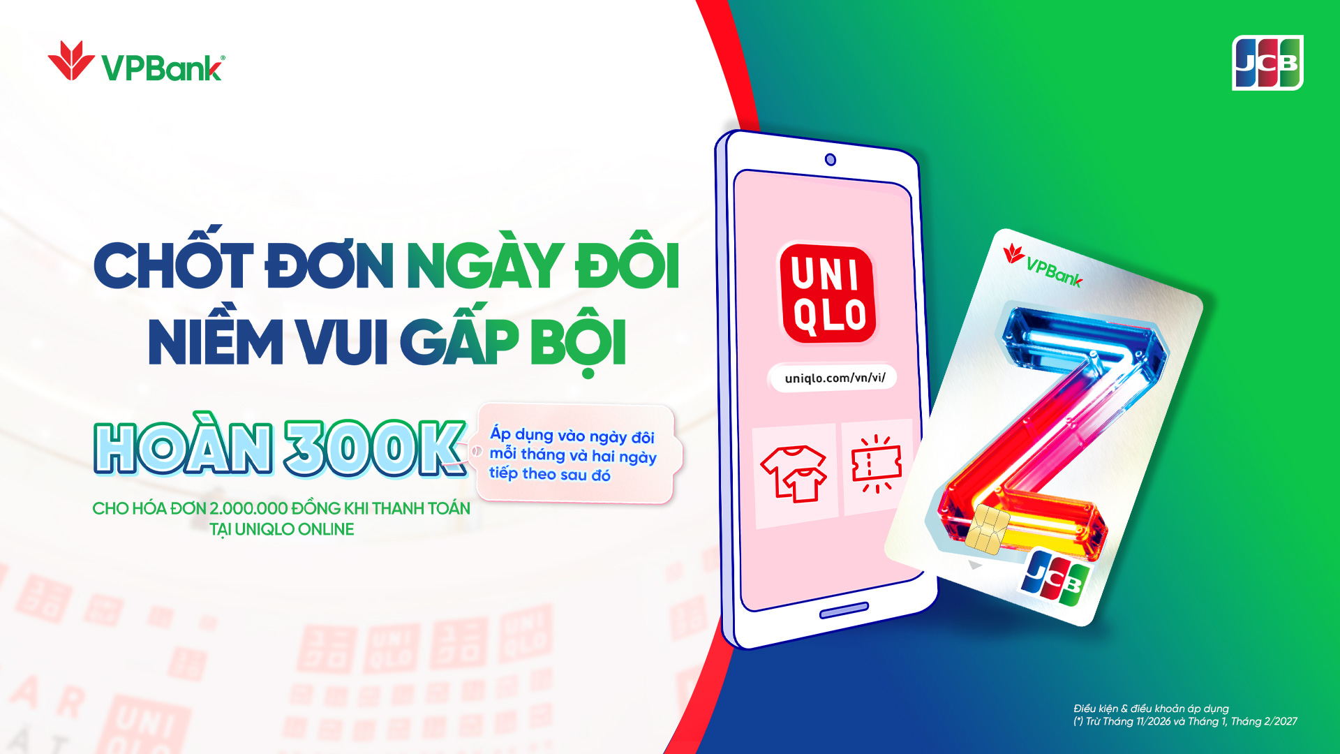 Ưu đãi chi tiêu ngày đôi lên đến 300.000đ cùng thẻ tín dụng VPBank Z JCB tại Uniqlo