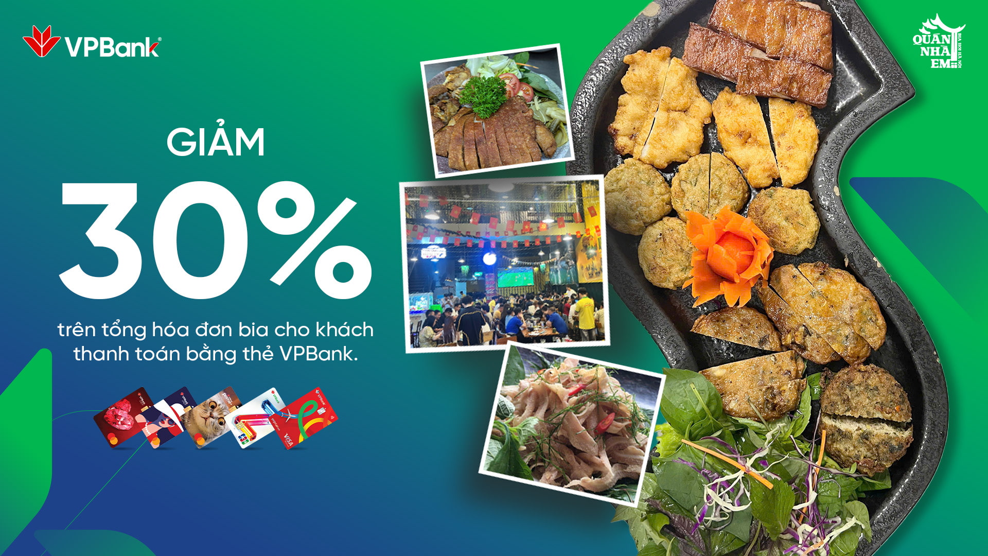Khao Deal cực chất với ưu đãi 30% tại Bia Hơi Hà Nội - Quán Nhà Em cùng thẻ VPBank