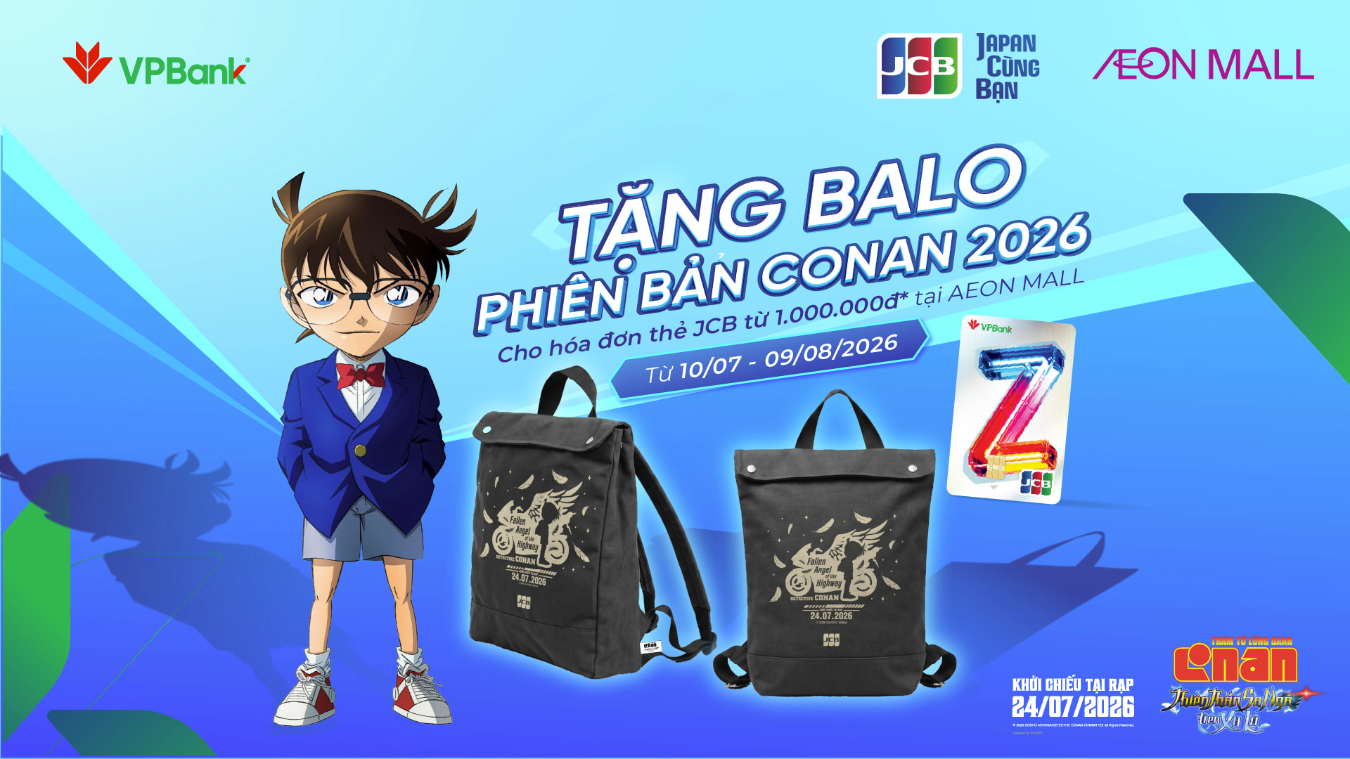 Tặng balo phiên bản phim Conan 2026 cho chủ thẻ VPBank Z JCB tại AEON MALL