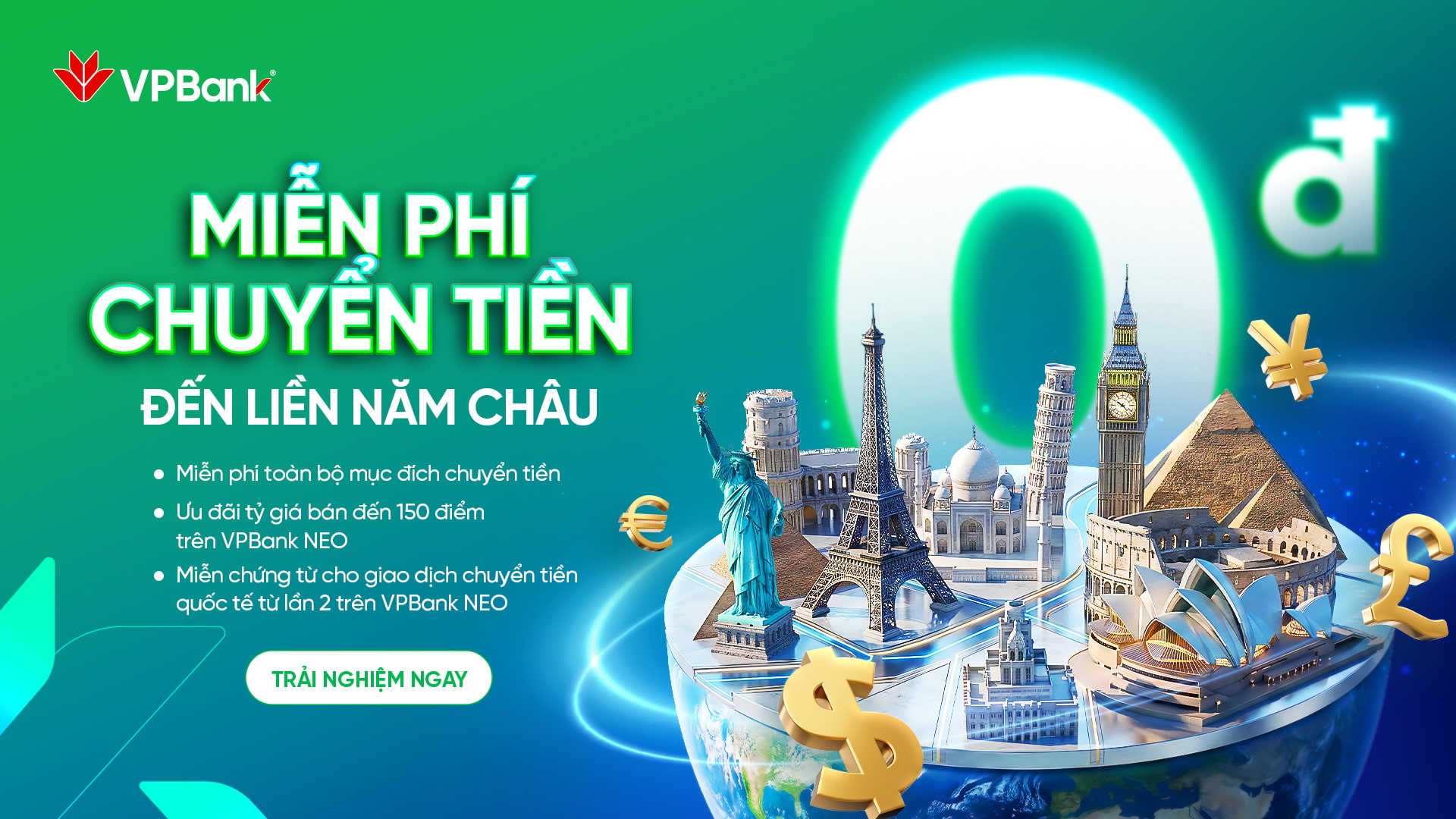 Kết nối năm châu, 0 đồng phí chuyển