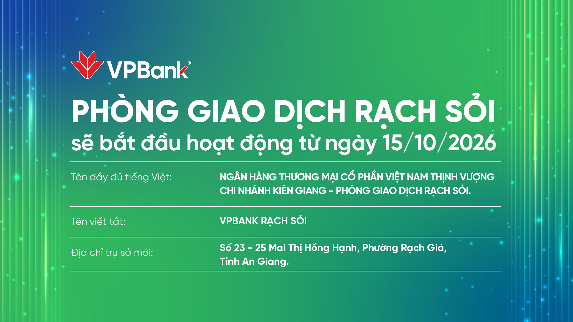 Bố cáo khai trương VPBank PGD Rạch Sỏi