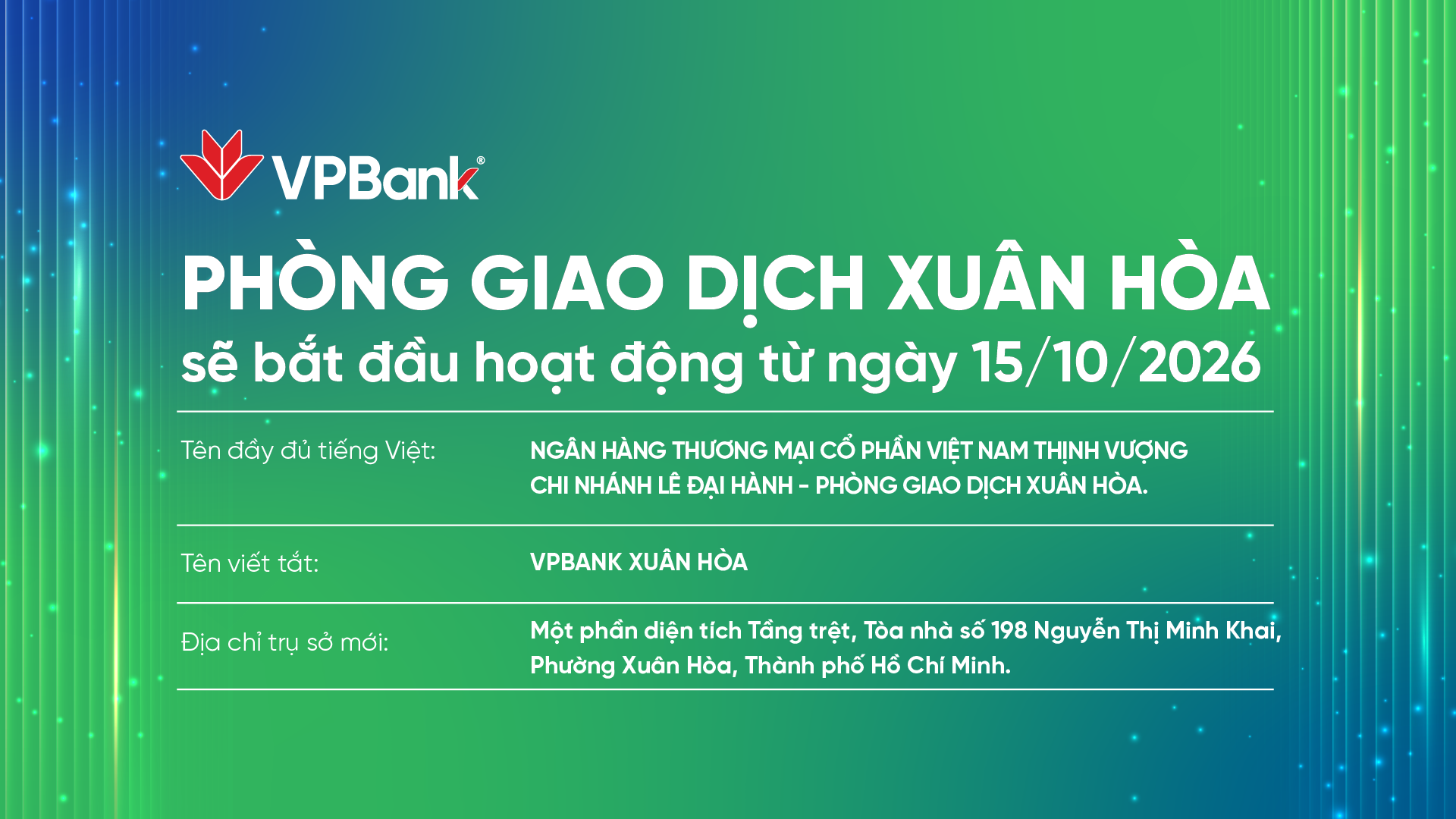 Bố cáo khai trương VPBank PGD Xuân Hòa